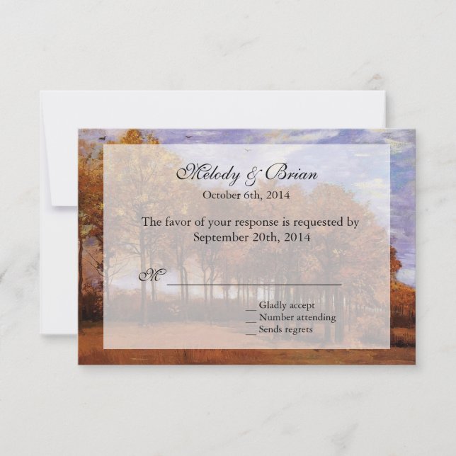 Fall wedding RSVP invitations.  Autumn Landscape (Front)