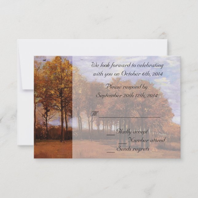 Fall wedding RSVP invitations.  Autumn Landscape Invitation (Front)