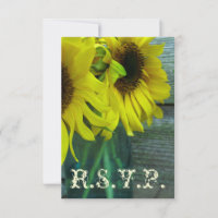 Fall Wedding RSVP: Sunflowers Mason Jar / Barnwood