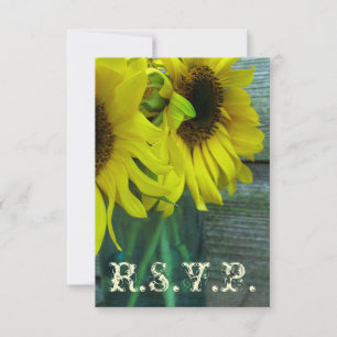 Fall Wedding RSVP: Sunflowers Mason Jar / Barnwood RSVP Card