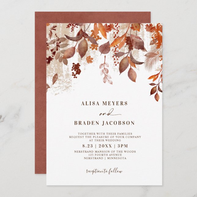 Fall Wedding Rust Autumn Leaves Foliage Invitation (Front/Back)