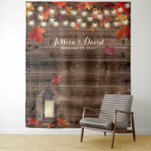 Fall Wedding Rustic Autumn Leaves Lantern Backdrop Tapestry