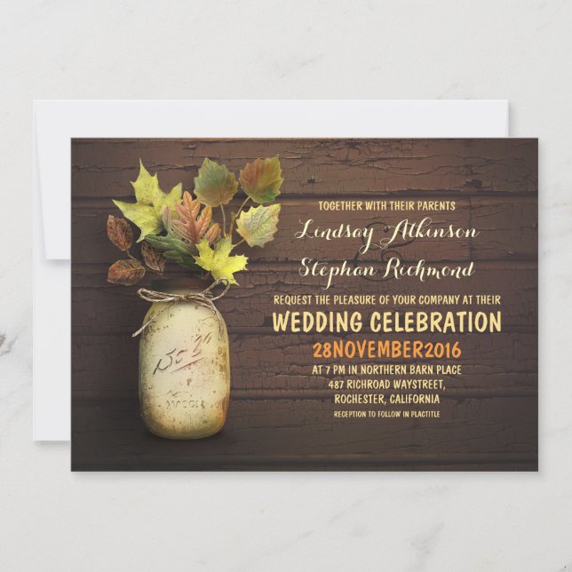 Fall wedding & rustic mason jar invitations (Front)