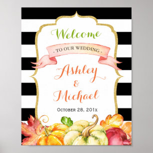 Fall Wedding Sign   Autumn Pumpkins Leaves Theme