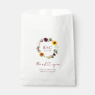 Fall Wedding Sunflower and Burgundy Roses Favour Bag