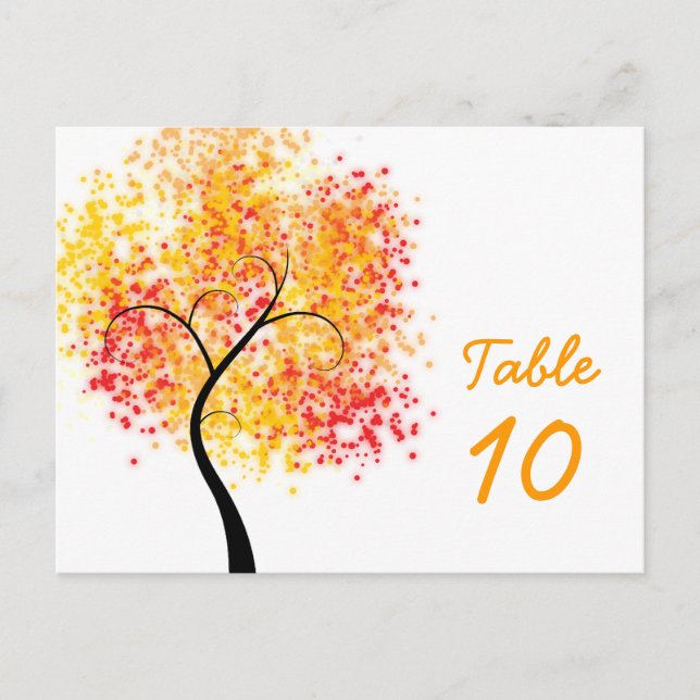 Fall Wedding Swirly Tree Table Number Postcard (Front)