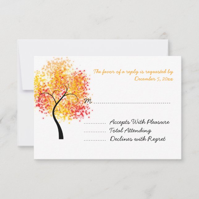 Fall Wedding Swirly Tree Wedding RSVP Card (Front)