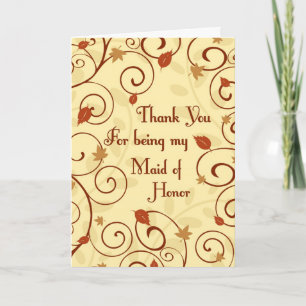 Fall Wedding Thank You Maid of Honour Card