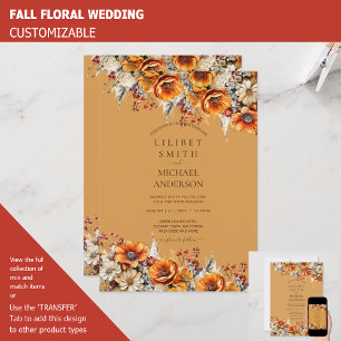 FALL WEDDING THEME   BURNT ORANGE    RUSTIC FLORAL INVITATION