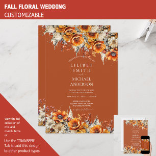 FALL WEDDING THEME   BURNT ORANGE    RUSTIC FLORAL INVITATION