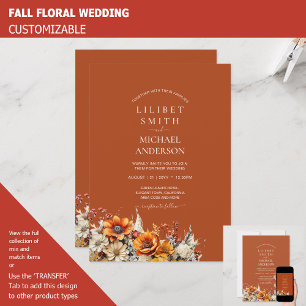 FALL WEDDING THEME   BURNT ORANGE    RUSTIC FLORAL INVITATION
