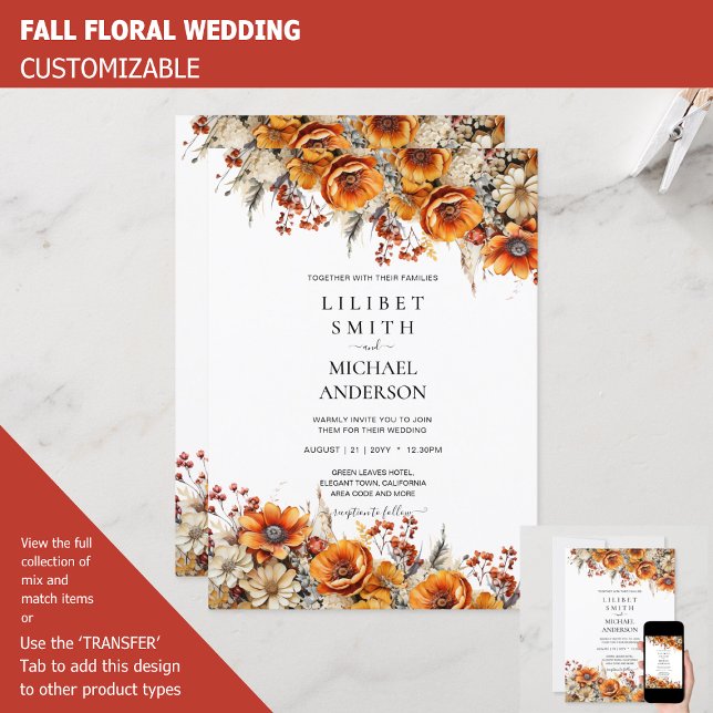FALL WEDDING THEME | BURNT ORANGE  | RUSTIC FLORAL INVITATION (Creator Uploaded)