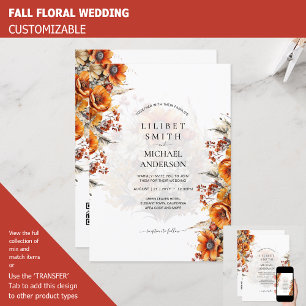 FALL WEDDING THEME   BURNT ORANGE    RUSTIC FLORAL INVITATION