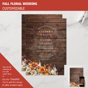 FALL WEDDING THEME   BURNT ORANGE    RUSTIC FLORAL INVITATION