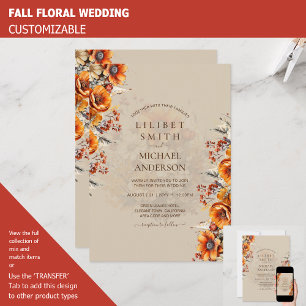 FALL WEDDING THEME   BURNT ORANGE    RUSTIC FLORAL INVITATION