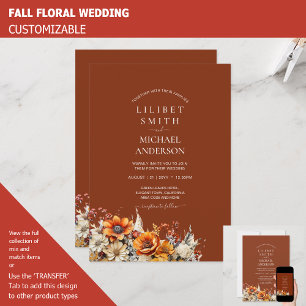 FALL WEDDING THEME   BURNT ORANGE    RUSTIC FLORAL INVITATION