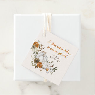 Fall Wedding Throw Blanket Creme Floral Pumpkin Favour Tags