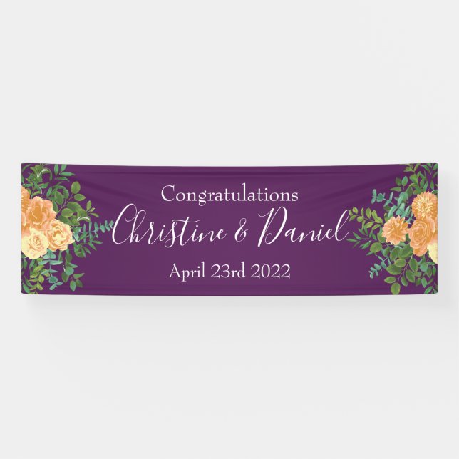 Fall Wedding Vintage Peach Rose on Purple Banner (Horizontal)