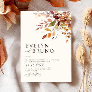 Fall Wedding Watercolor Autumn Leaves Invitation