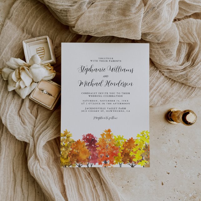 Fall Wedding Watercolor Woodland Invitation (Creator Uploaded)