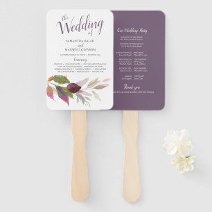 Fall Wedding With Purple Watercolor Leaves Hand Fan