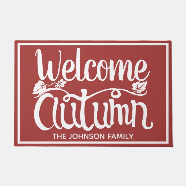 Fall Welcome Autumn in Red | Personalised Doormat (Front)