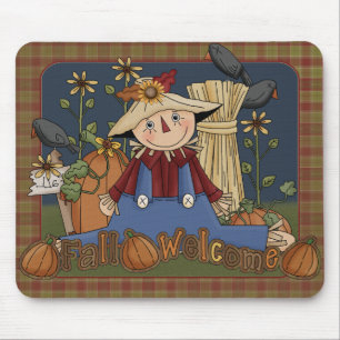 "Fall Welcome" Autumn Scarecrow Mousepad