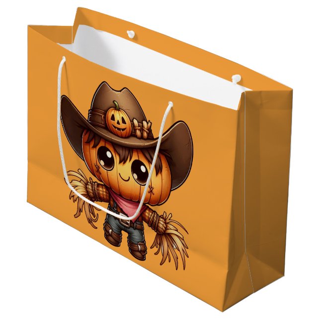Fall Western Scarecrow  Large Gift Bag (Front Angled)