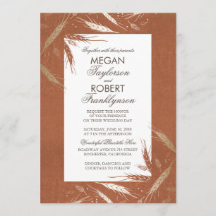 Fall Wheat Gold and Orange Rustic Wedding Invitation