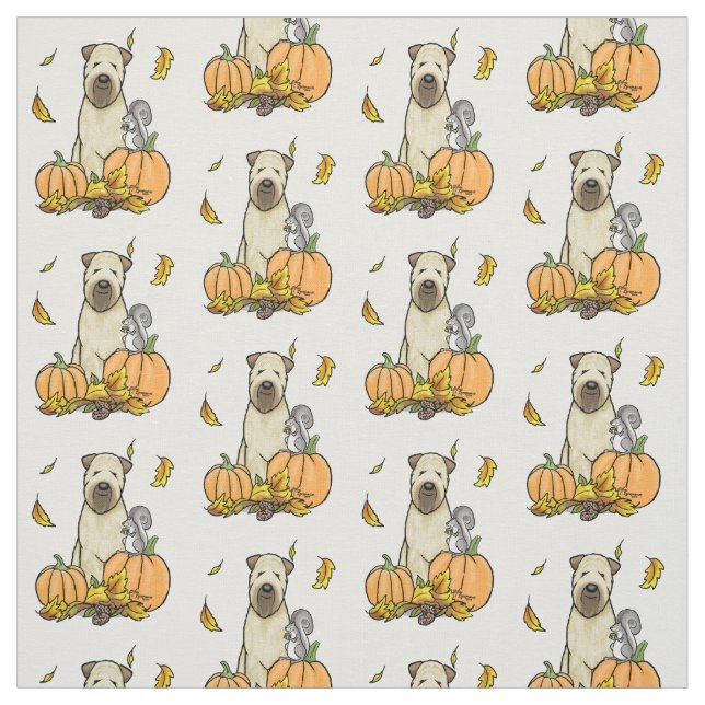 Fall Wheaten Terrier (wheaten 1b2) Pumpkins Cute Fabric (Swatch)