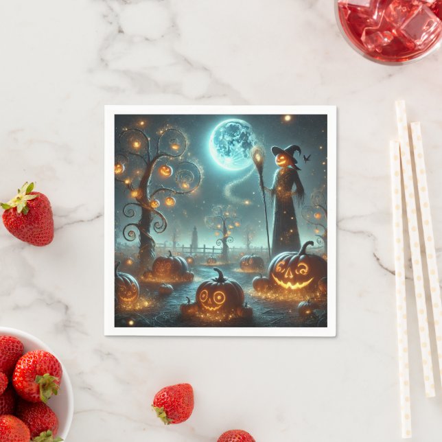 Fall Whimsigoth Moonlight Pumpkin Patch Découpage Napkin (Insitu)