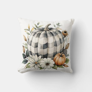 Fall White and Black Wavy Check Pumpkin Cushion