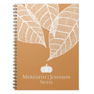 Fall White Botanical Leaf Skeletons & Pumpkin Notebook