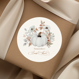 Fall White Pumpkin Bridal Shower Classic Round Sticker