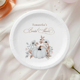 Fall White Pumpkin Bridal Shower Paper Plate