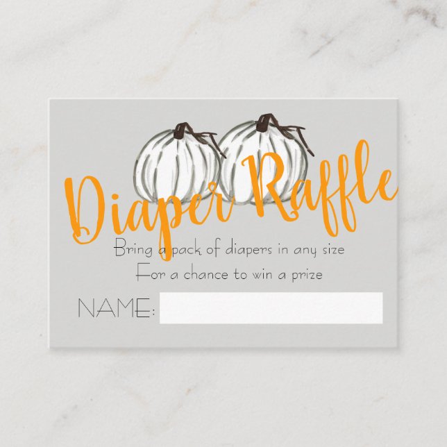 Fall white pumpkin diaper raffle babyshower card (Front)