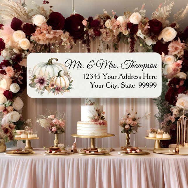 Fall White Pumpkin Floral Burgundy Return Address Label (Creator Uploaded)