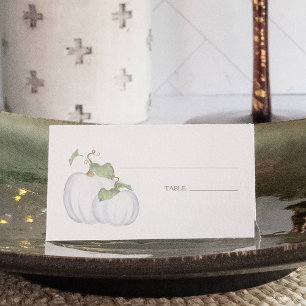Fall White Pumpkin & Greenery Watercolor Wedding Place Card