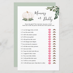 Fall White Pumpkin Mummy Or Daddy Game Cards