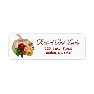 Fall White Pumpkin Rustic Art Roses Floral Return Address Label