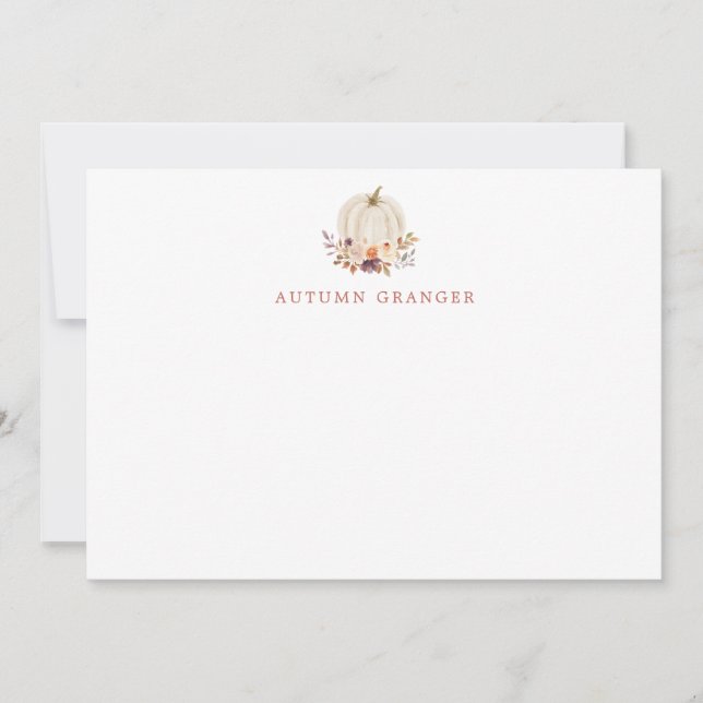 Fall White Pumpkin Terracorra  & Purple Flowers Card (Front)