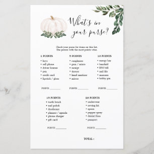 Fall White Pumpkin What's In Your Purse Game