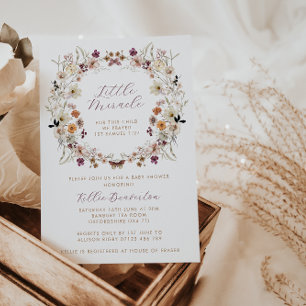 Fall Wild Flower Wreath Little Miracle Baby Shower Invitation