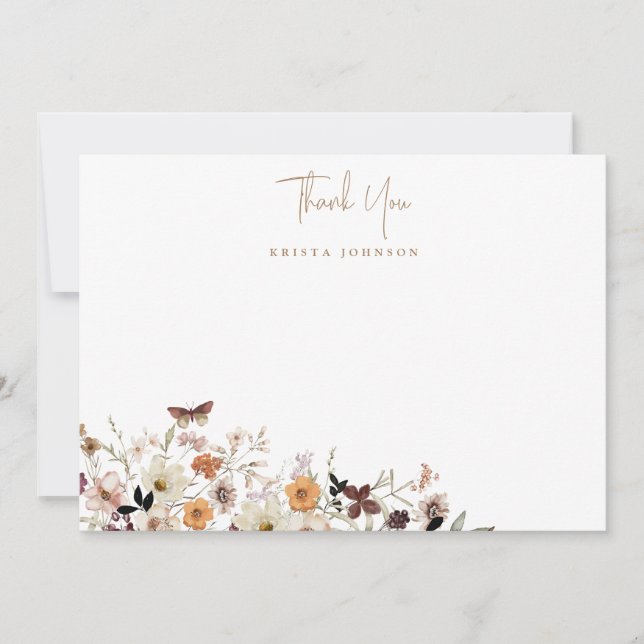 Fall Wild Flowers Baby Shower Flat Thank You Card (Front)