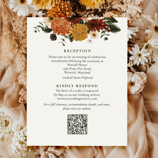 Fall Wildflower Boho QR Code Wedding Details Enclosure Card (Creator Uploaded)
