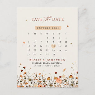 Fall Wildflower Botanical Calendar Save the Date   Postcard