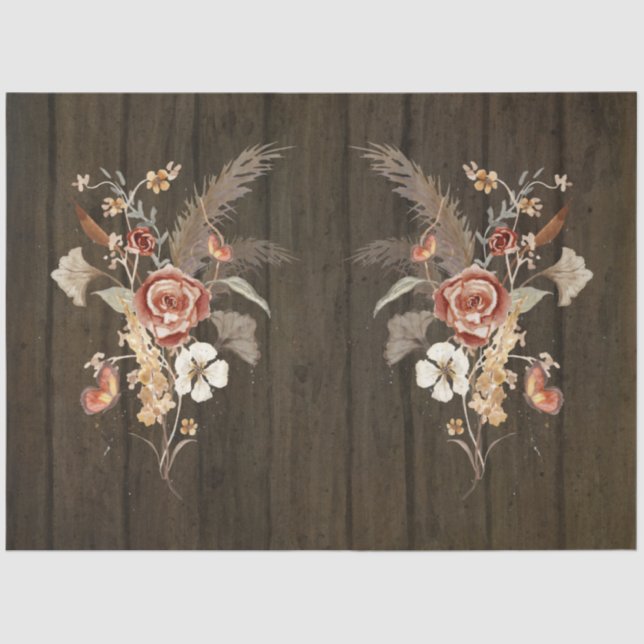 Fall Wildflower Bouquet Pampas Grass Decoupage Art Tissue Paper (Front)