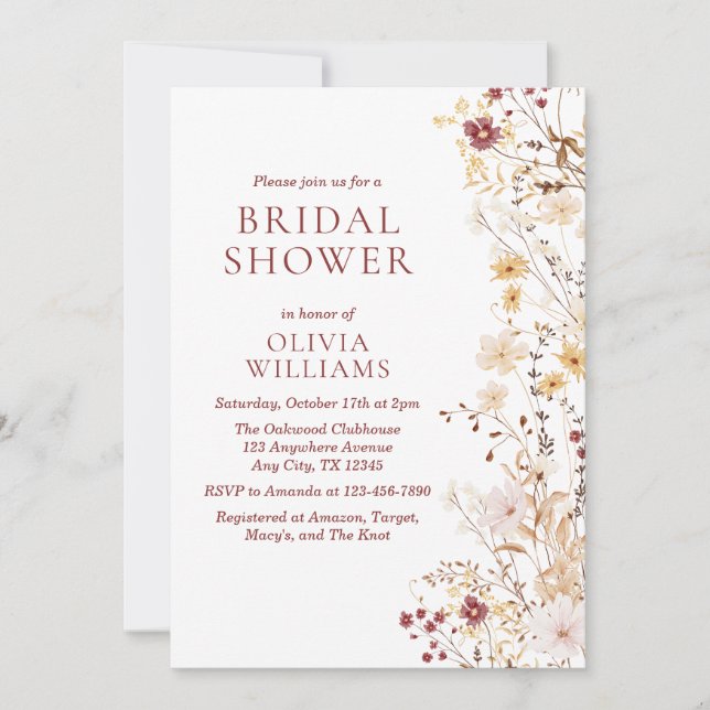 Fall Wildflower Bridal Shower Invitation (Front)