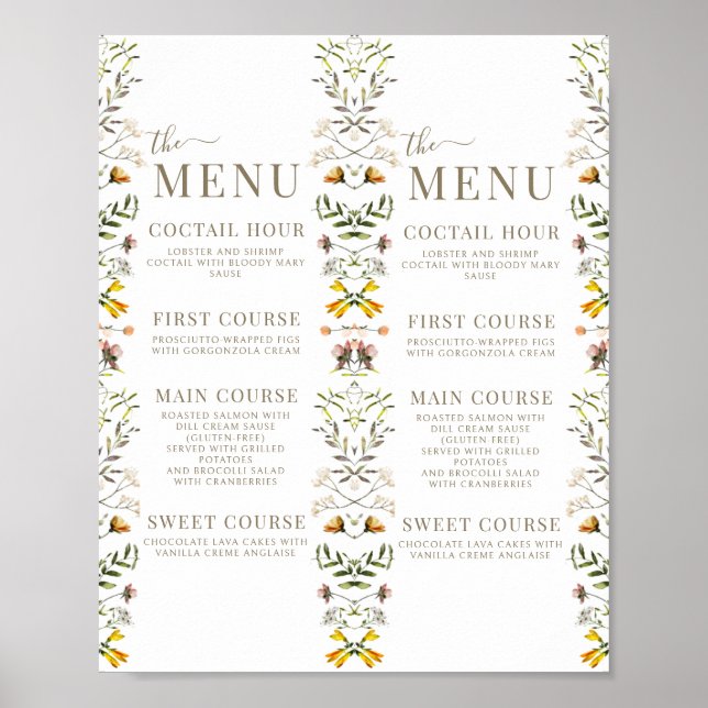 Fall Wildflower Dinner Menu Instant Download Poster (Front)