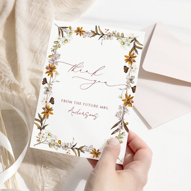 Fall Wildflower Elegant Bridal Shower  Thank You Card (Creator Uploaded)